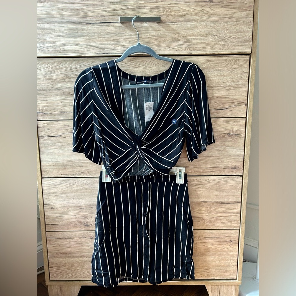 Black and white stripe two piece top and skirt set (co-ord set) A&F NWT
